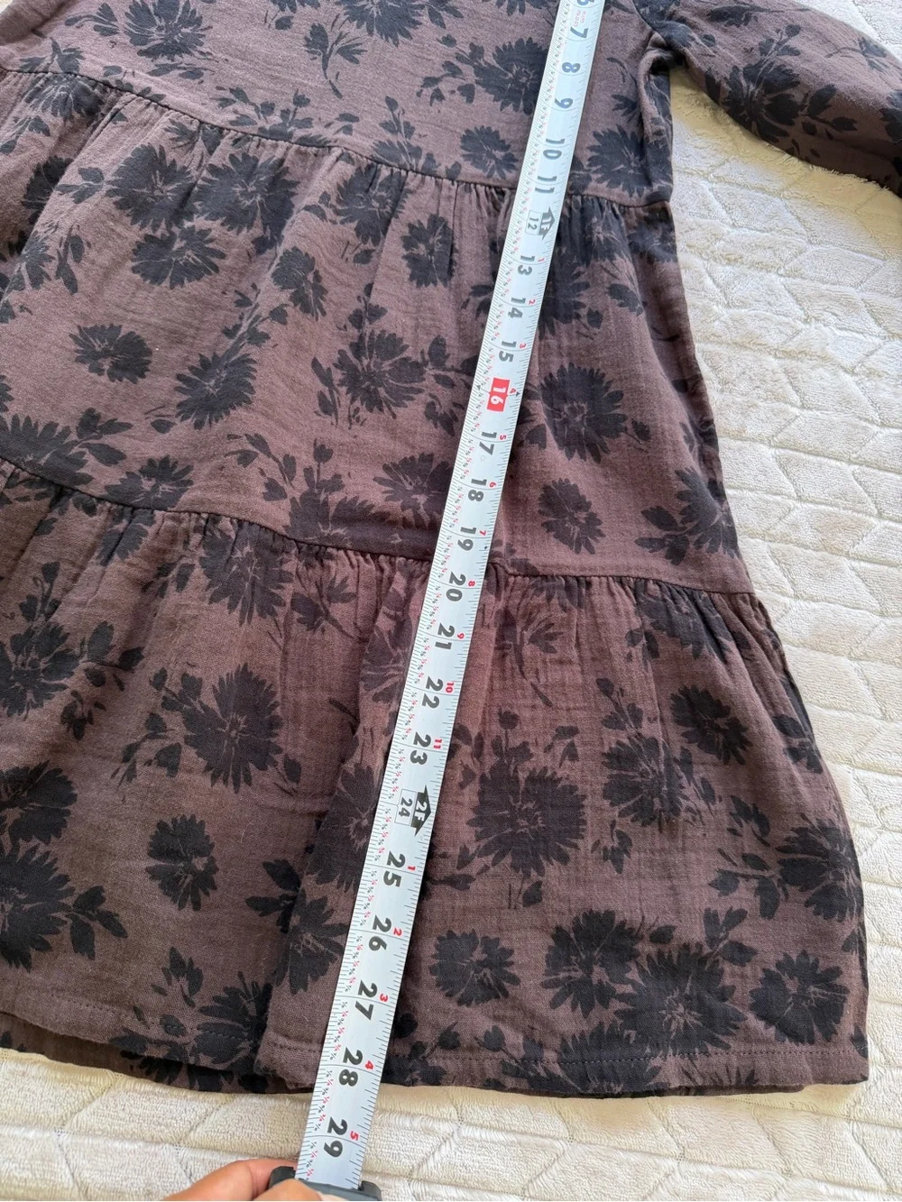 GAP Gauze Brown Dress with Black Floral Print Tiered Medium